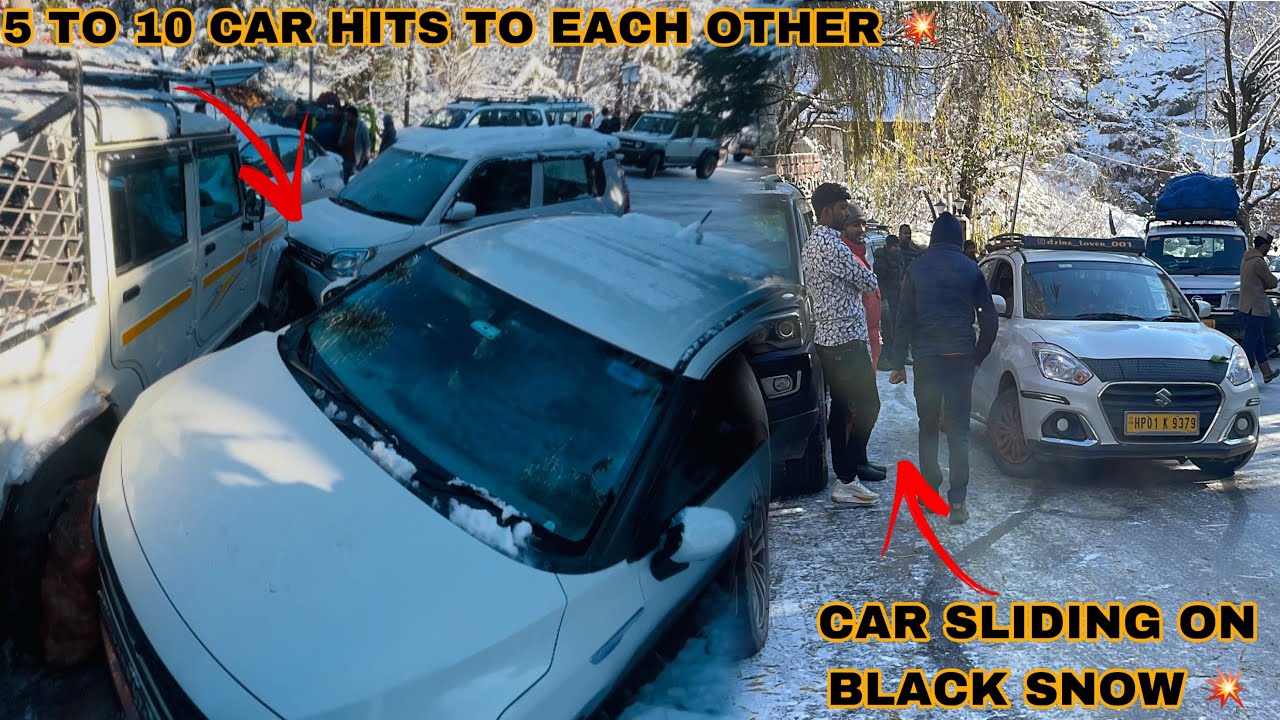 5 TO 10 CAR CRASHED ON BLACK SNOW  IN MANALI ❄️// AND SLIDING CAR  NEAR SOLANG VALLEY  💥 25/12/2024