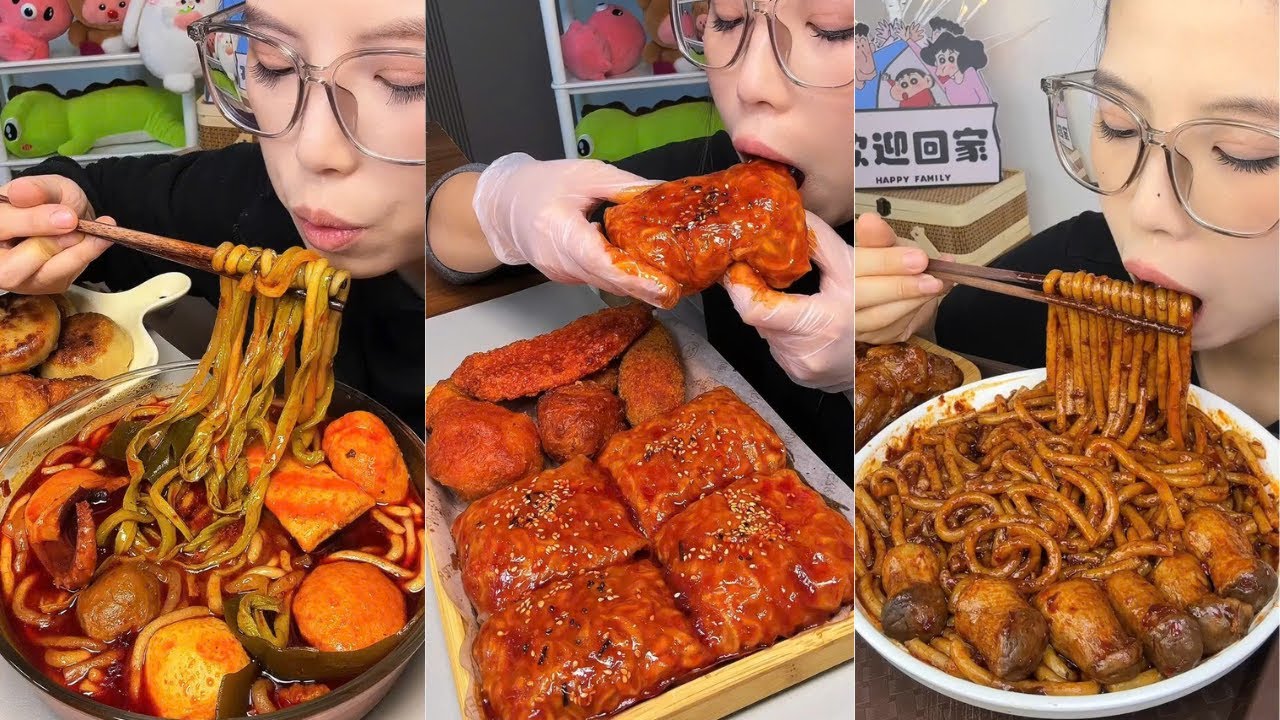Sticky Noodles, Spicy Hotpot, Crispy Mushrooms & Sweet Dessert Mukbang ASMR