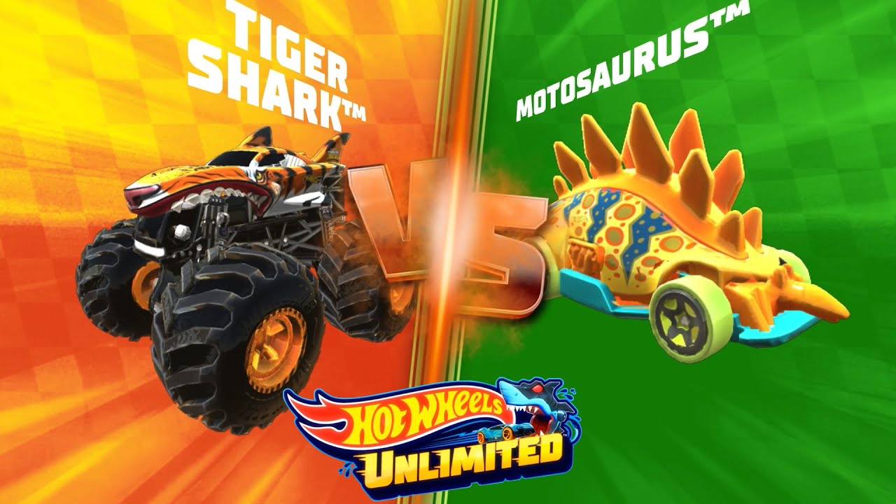 HOT WHEELS UNLIMITED 2 - TIGER SHARK Vs Motosaurus In World Tracks