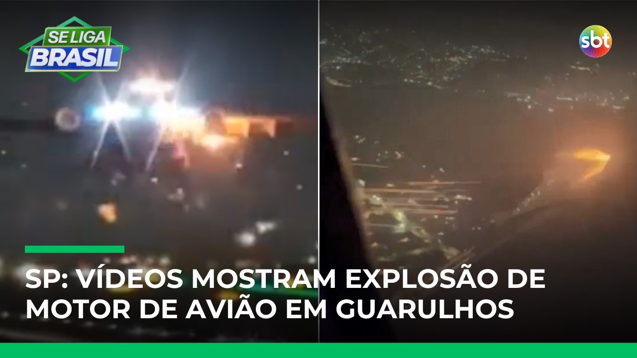 C&acirc;mera flagra explos&atilde;o de motor de avi&atilde;o e chamas no Aeroporto de Guarulhos (SP) | #SeLigaBrasil