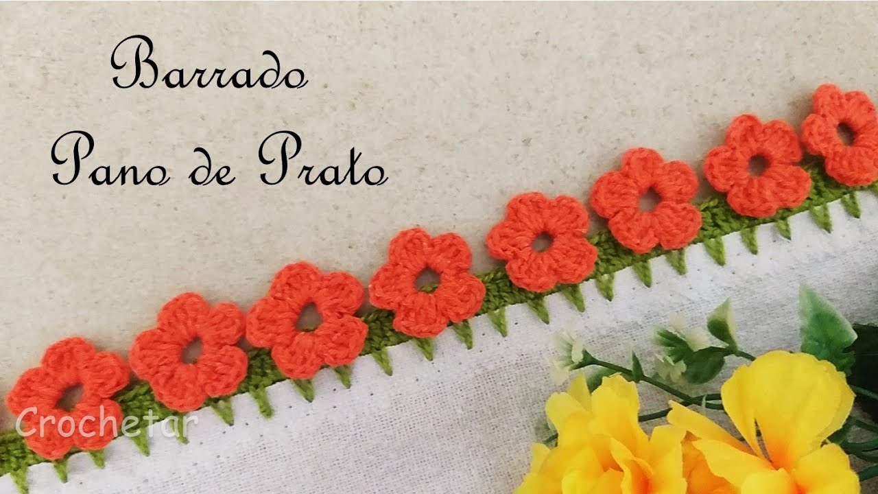 Barrado Pano de Prato Flor crochê (carreira única) - Professora Maria Rita