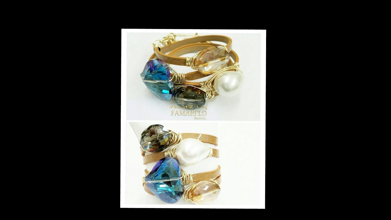 Maxi Pulsera en cuero y Cristales