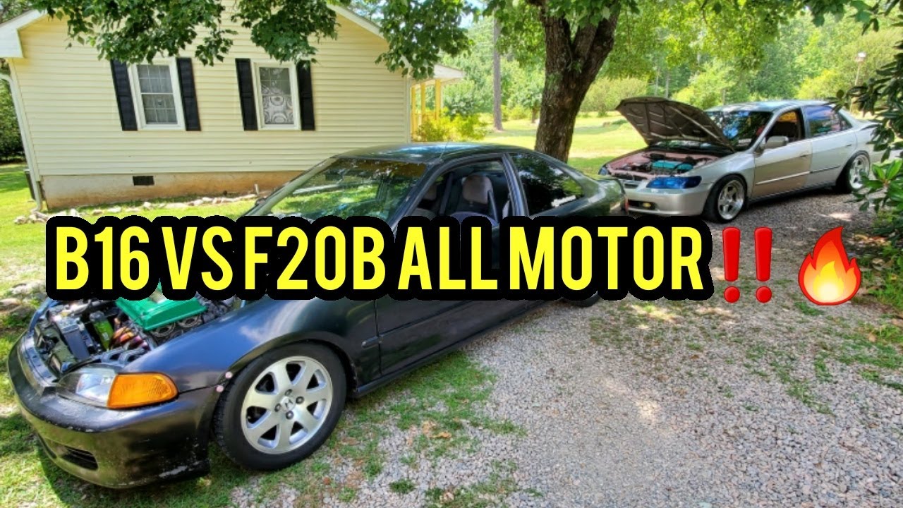 JUNKYARD B16 Swapped Civic Races F20B Swapped Accords! | Which is FASTER?!? | ALL MOTOR BATTLE!