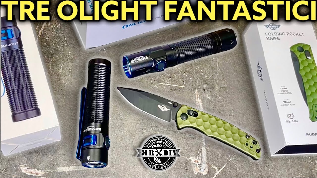3 prodotti TOP. Torcia tattica Olight Baton 3 pro max, Warrior 3S, coltello edc Oknife Rubato 3.