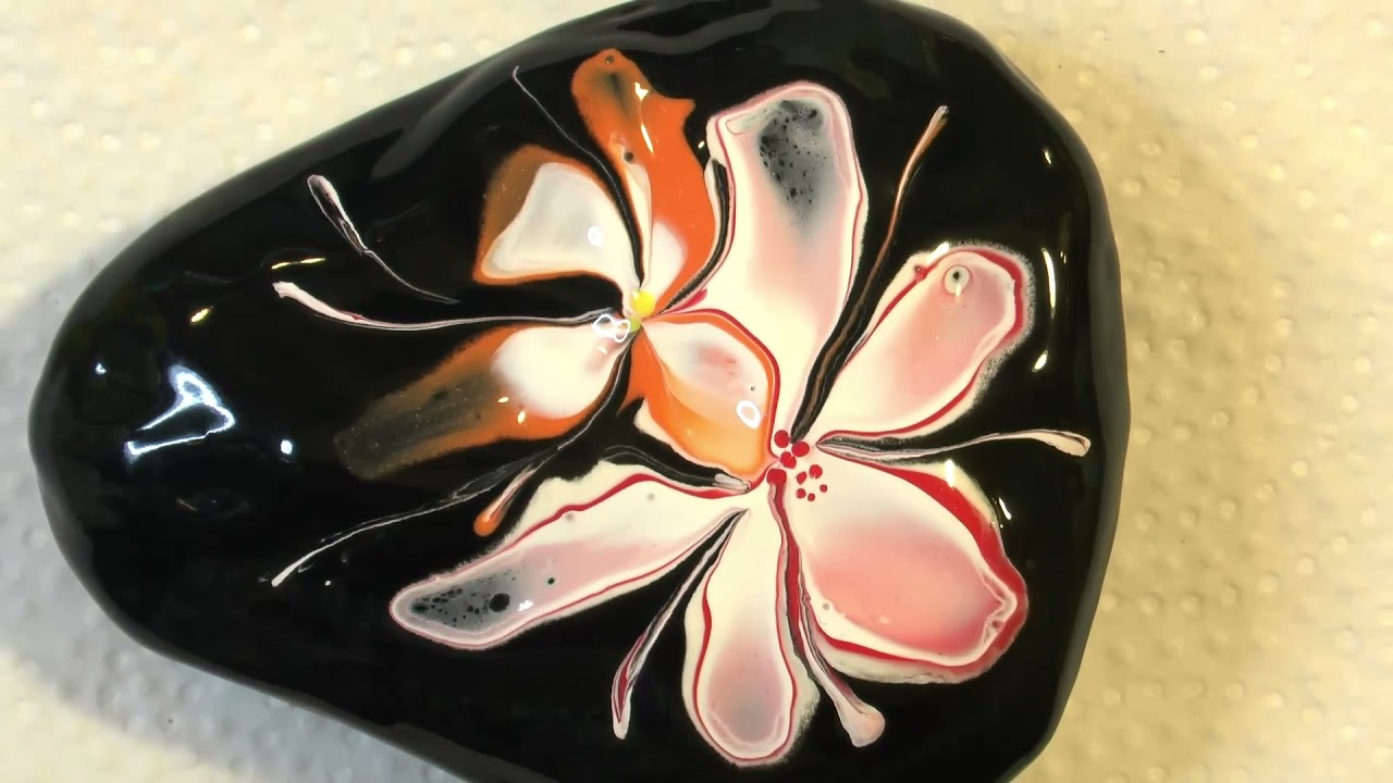 Steine bemalen, Acrylic Pouring on a Rock, Acryl gießen.
