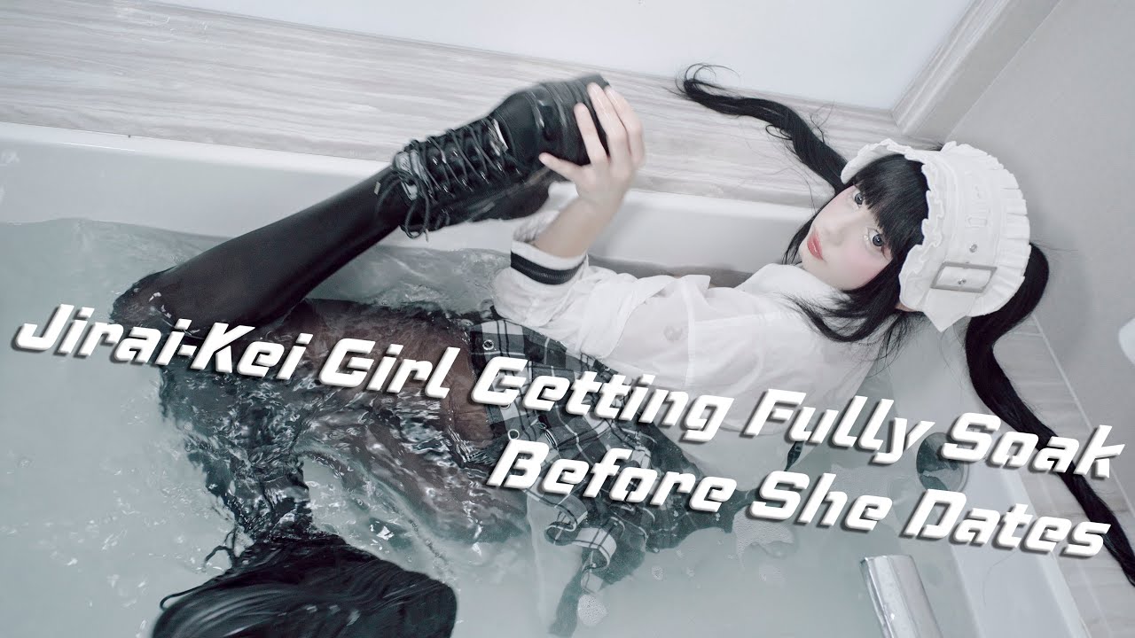 Wetlook Girl Bath In Her Jirai-Kei Dimmoire uniform Mini Skirt, Shirt & Stockings Now Fully Soaked