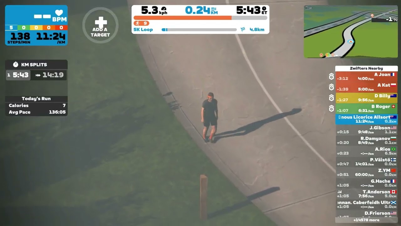 zwift run demo (slow walk as checking angles etc)