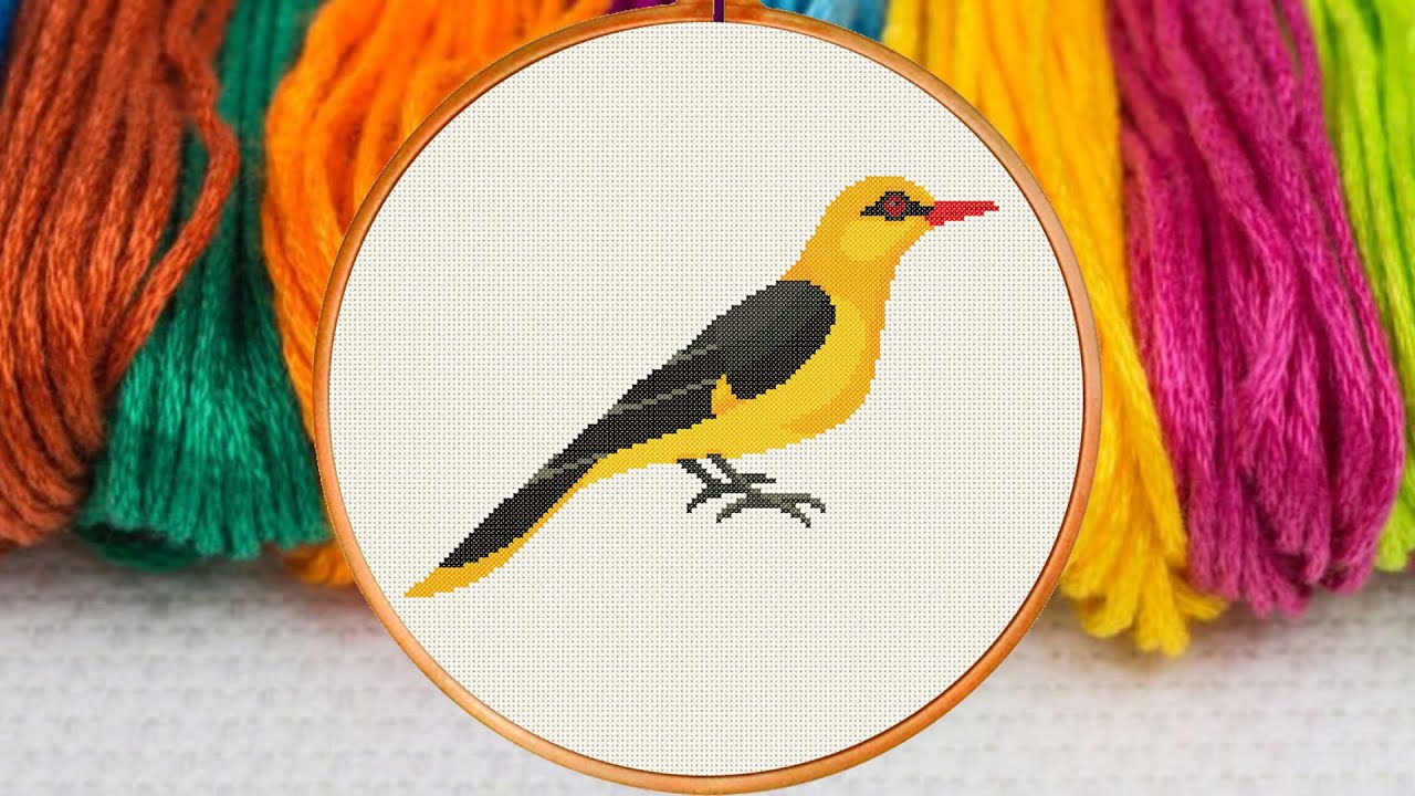 ✅ Golden Oriole Bird Cross Stitch Pattern 1, Embroidery Chart,  antique needlework chart,