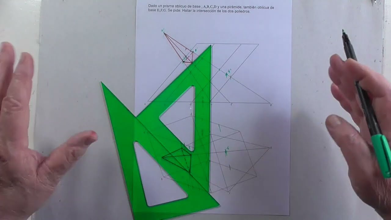 Intersección de prisma y pirámide en Diédrico Directo