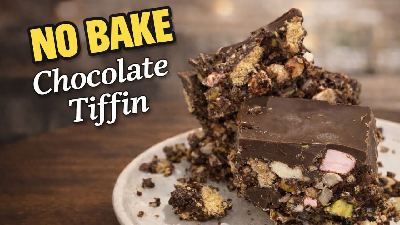 No Bake Chocolate Tiffin with Pistachios & Hazelnuts | Easy Fridge Cake. Tiffin Time 