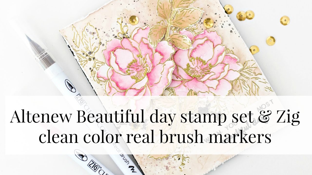 Coloring Altenew stamp with Zig clean color real brush markers