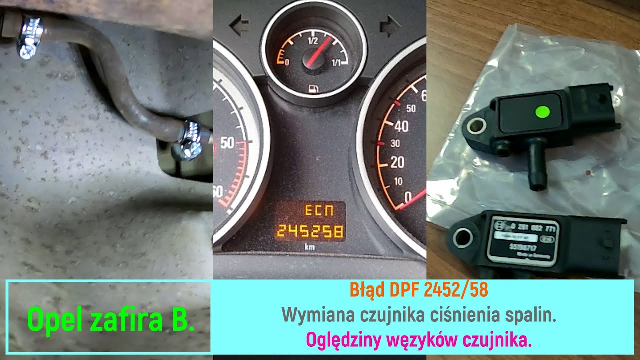 Opel zafira B. Błąd DPF 2452/58 Wymiana czujnika ciśnienia spalin.  Oględziny węzyków czujnika.