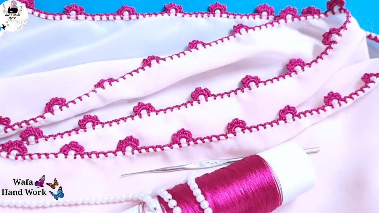 Very Easy Crochet Dupatta Lace 💯Aasan Qureshi Design with Beads ☆ Moti Crochet Lace@KnittingLove-