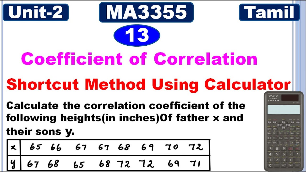 MA3355 | MA3391 | MA3303 | Unit 2 | 2D Random Variables |Coefficient of Correlation Using Calculator