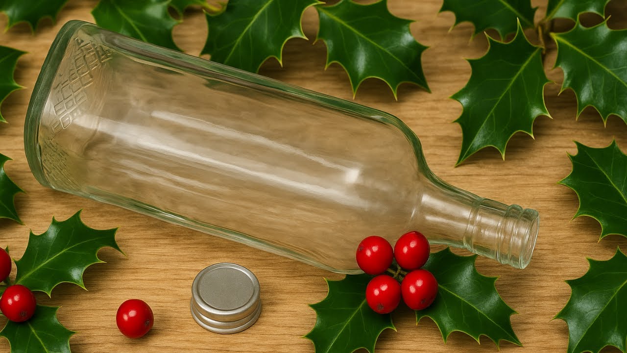 🎄Com GARRAFA e FOLHAS NATURAIS fiz uma IDEIA de NATAL MINIMALISTA. 🎅🎄