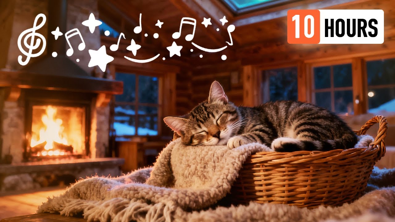 💖 Sleep Music For Cats (10 Hours) Cozy Lullaby In Cabin Under Moonlight For Anxious Pets