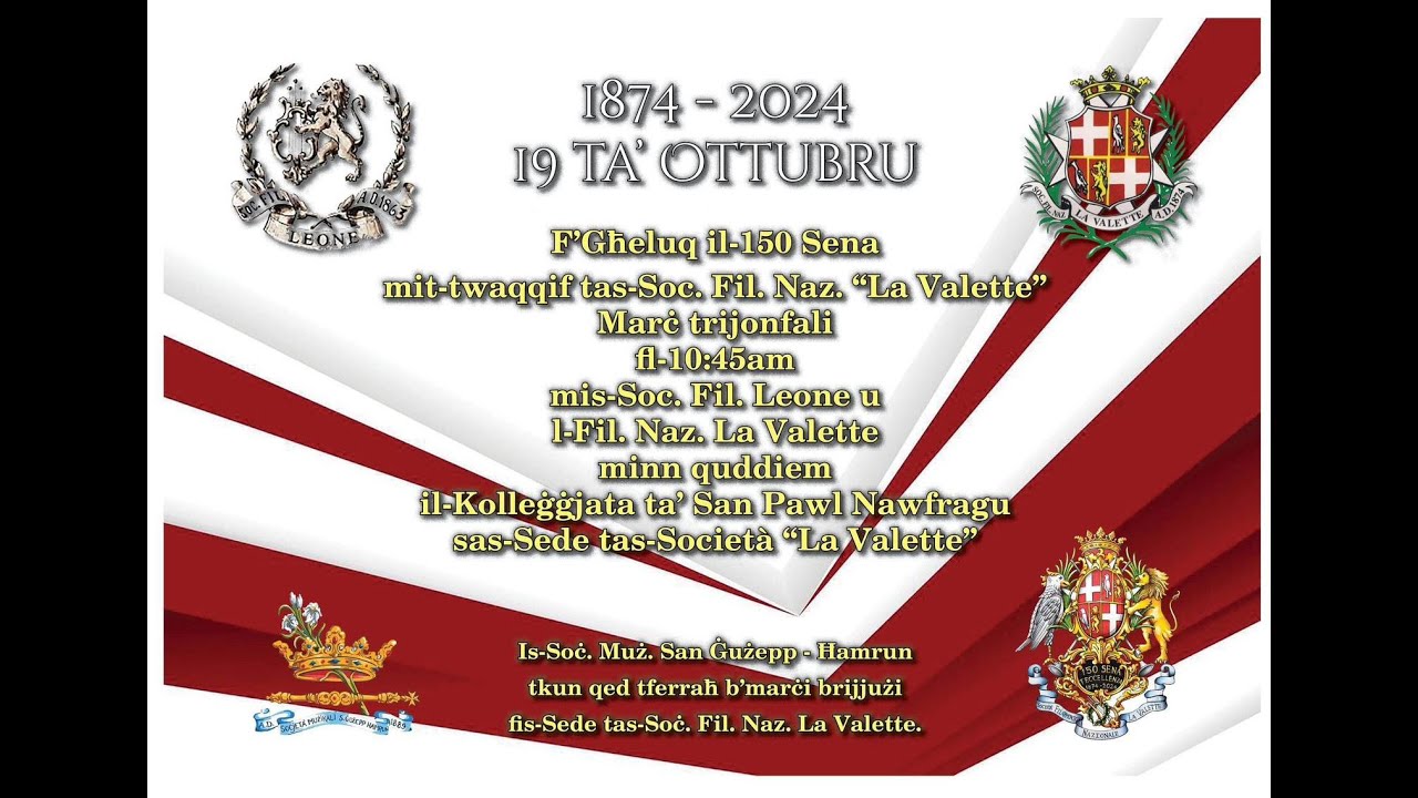 Marċ storiku fl-okkażjoni tal-150 sena mit-twaqqif tas-Societa Filarmonica Nazionale La Valette
