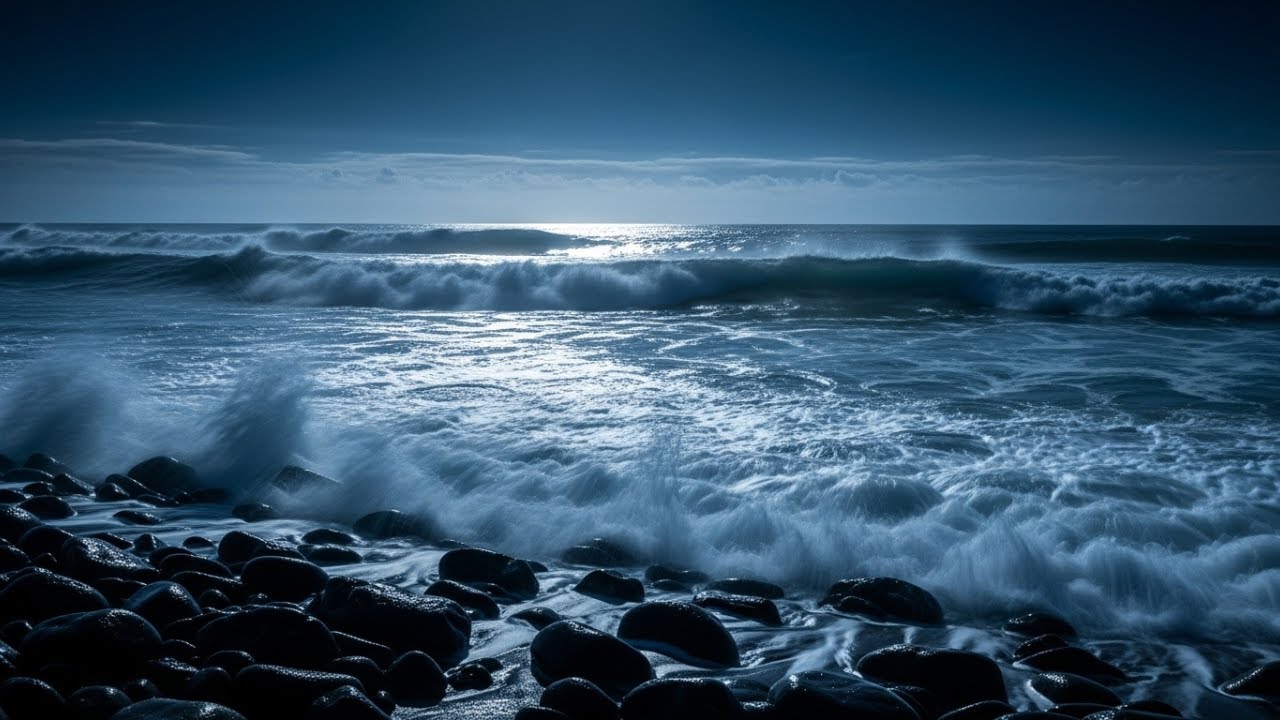 Soothing Ocean Waves Under the Midnight Moon for Peaceful Rest