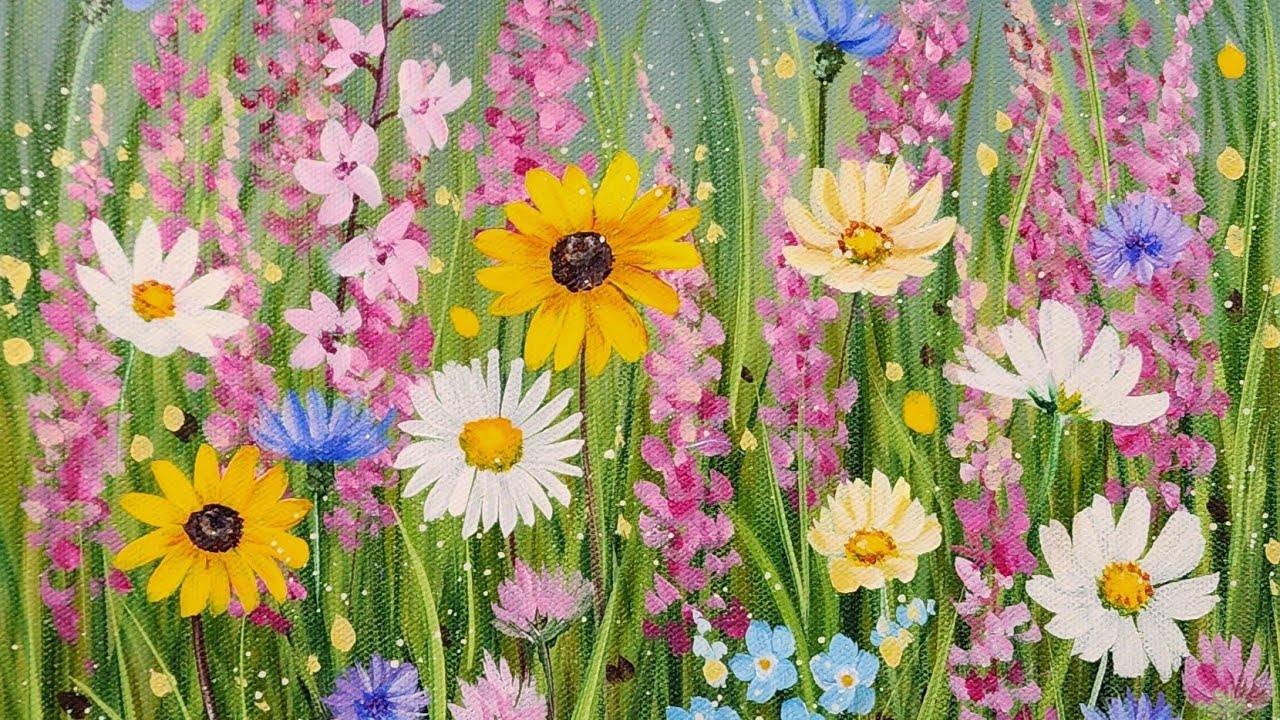 How to Paint a Wildfower Garden Acrylic Painting LIVE Tutorial