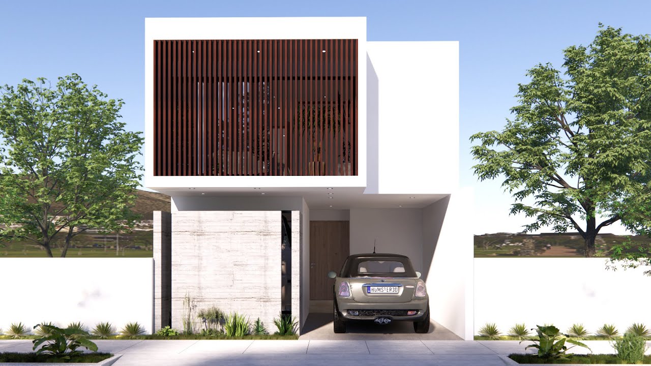 PLANO DE CASA MINIMALISTA DE 6 X 20 METROS / CON ALBERCA Y 4 DORMITORIOS