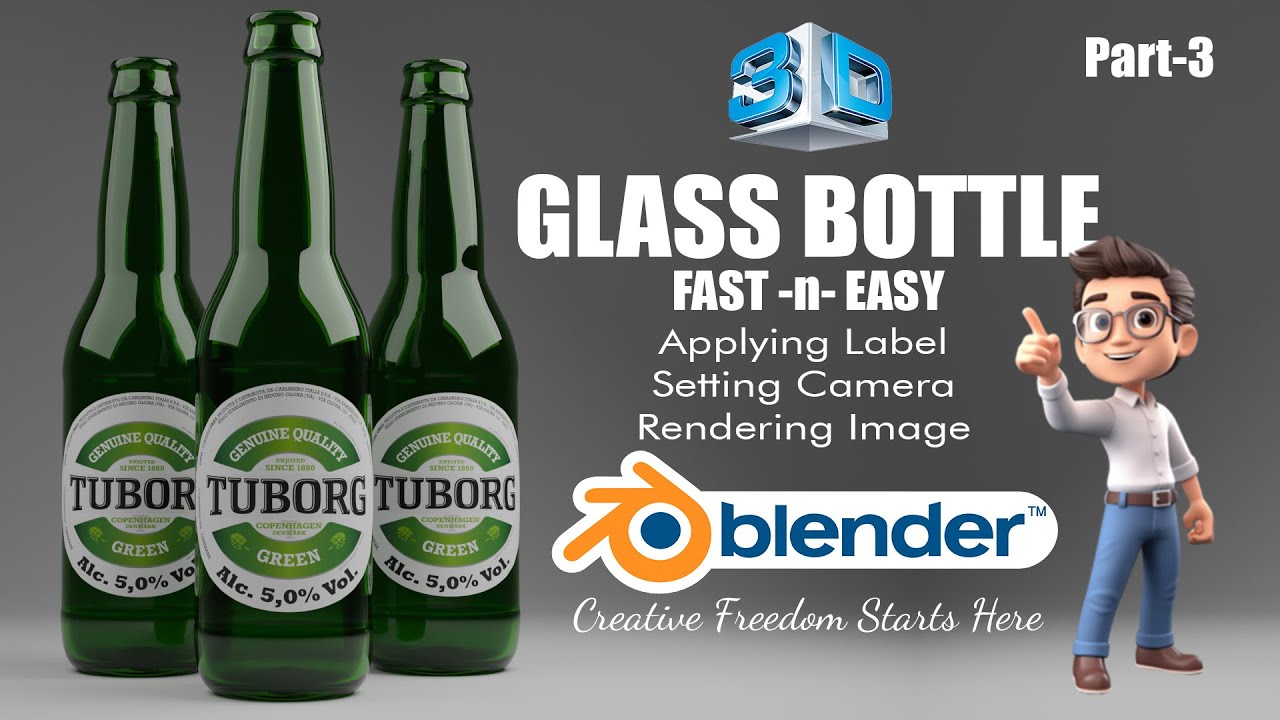Blender Tutorial for Complete Beginners | Apply Label on Bottle | Camera Setup | Rendering | Part 3