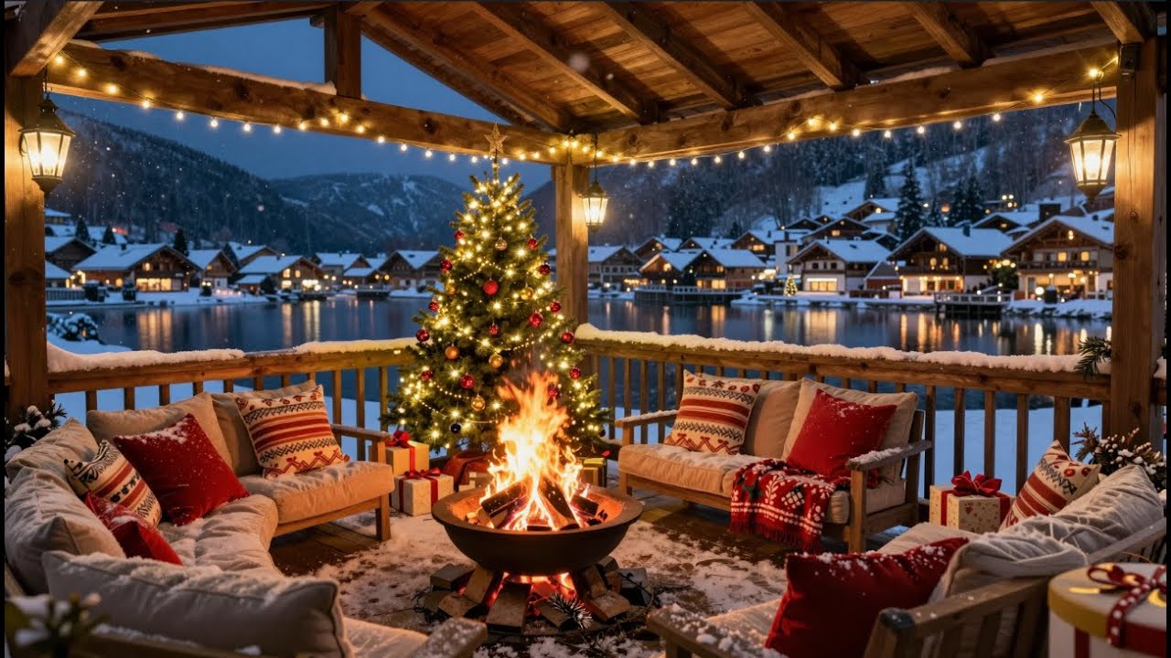 Cozy Winter Veranda Lofi Jazz – Snowy Lake & Fireplace Ambience 2.5 Hour Cozy Winter Mix