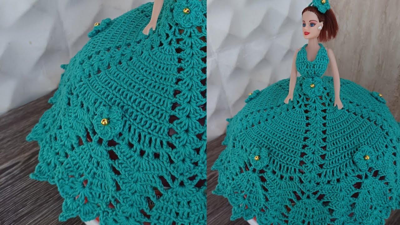 Vestido de Crochê para Boneca Cobridor de bolo #crochet #croche