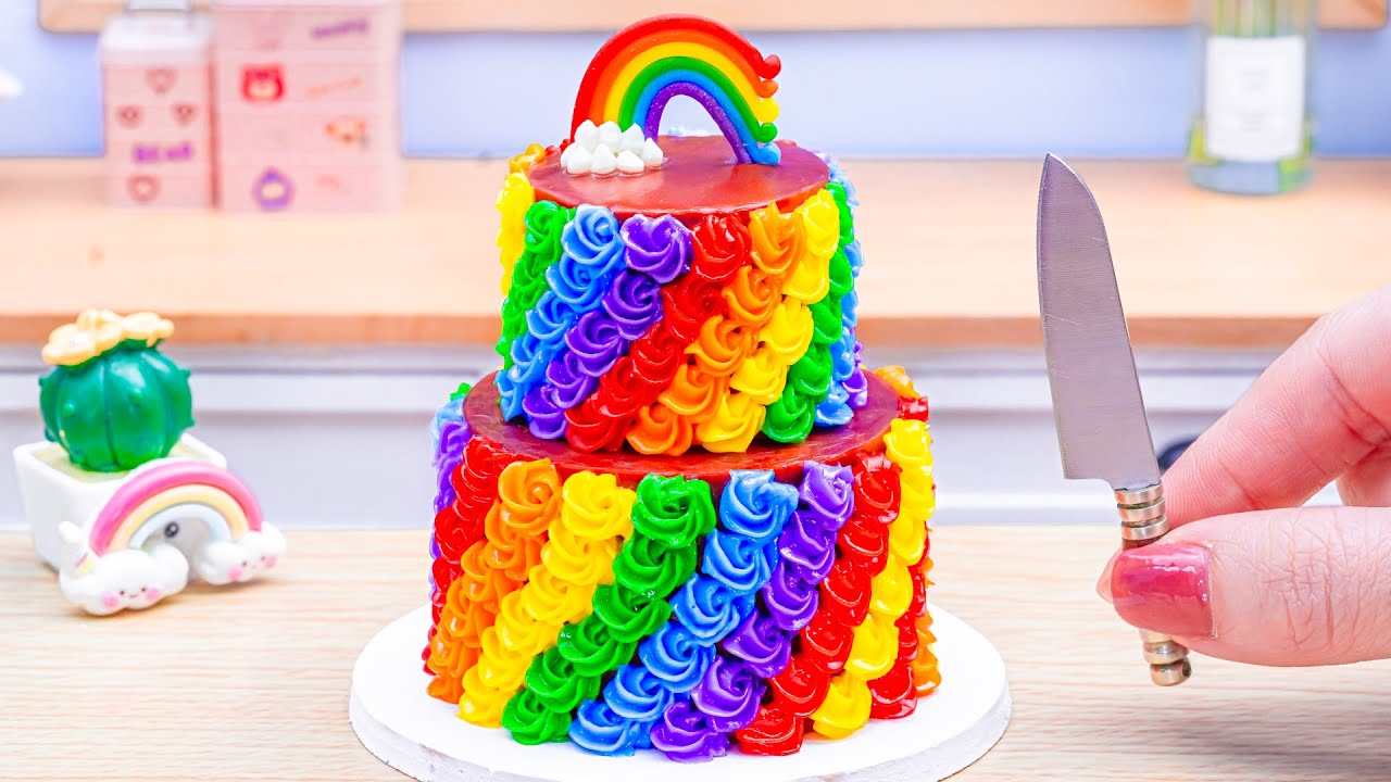 Miniature Rainbow Cake Decorating 🍫🌈 ASMR Amazing Rainbow Chocolate Flowers Buttercream Cake