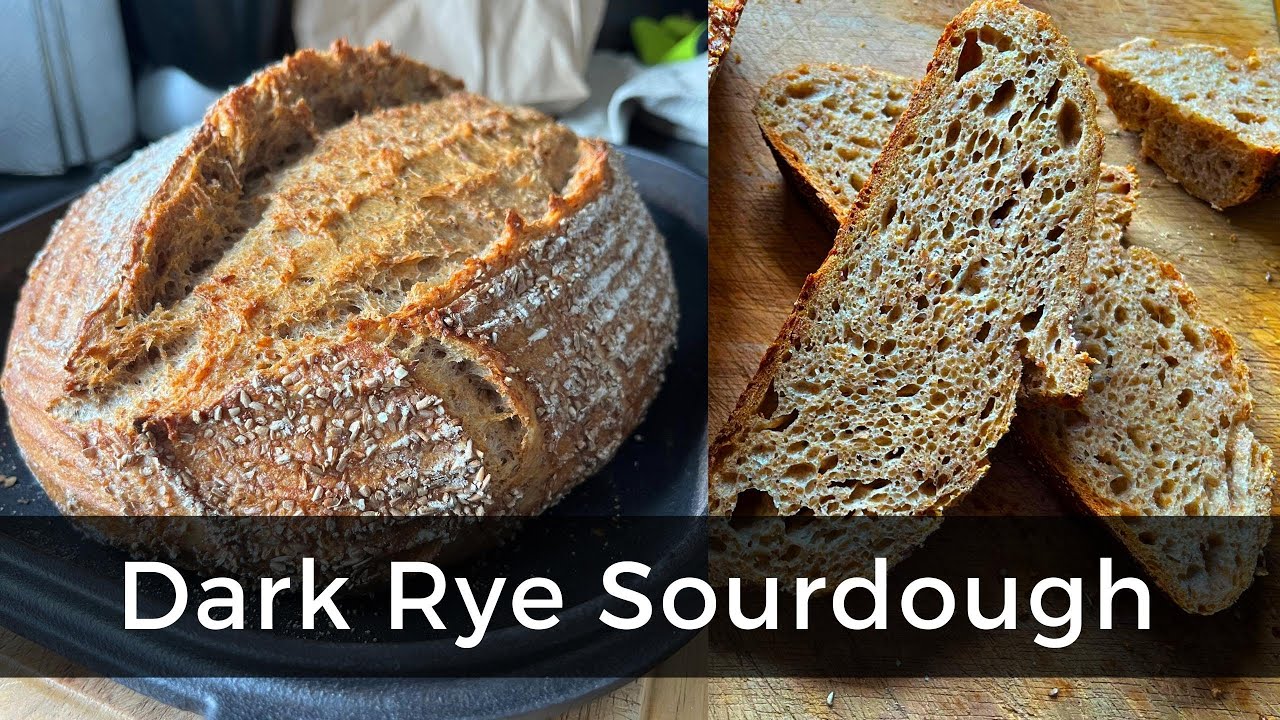 DARK RYE SOURDOUGH with 50% dark rye organic flour. This recipe makes a delicious & nutritious loaf