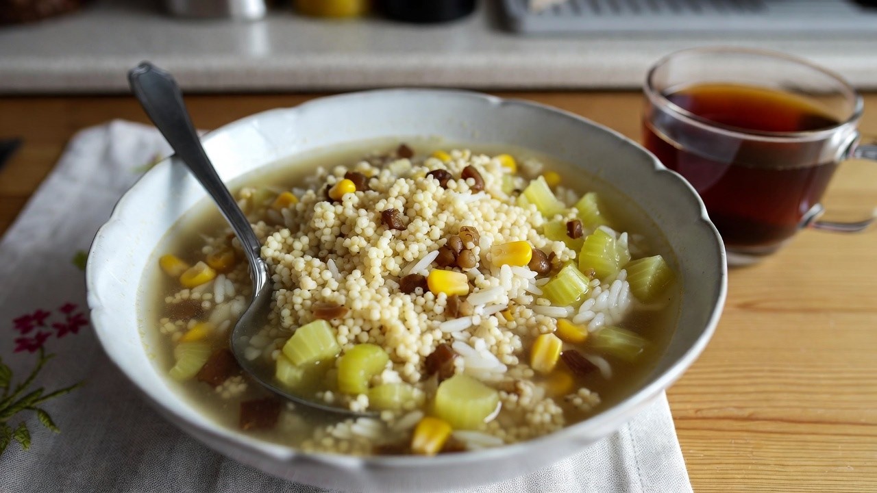 Healthy Leftover Veggie Bowl: Couscous, Cauliflower, Corn & Celery!