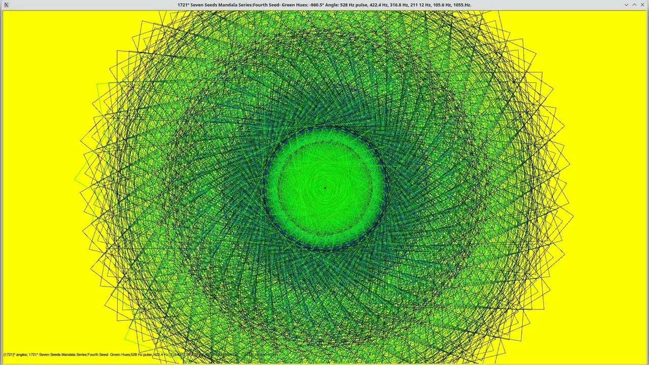 1721° Seven Seeds Mandala Series:4th Seed- Green Hues-528 Hz, 422 Hz, 316 Hz, 211Hz, 105 Hz, 1055.Hz