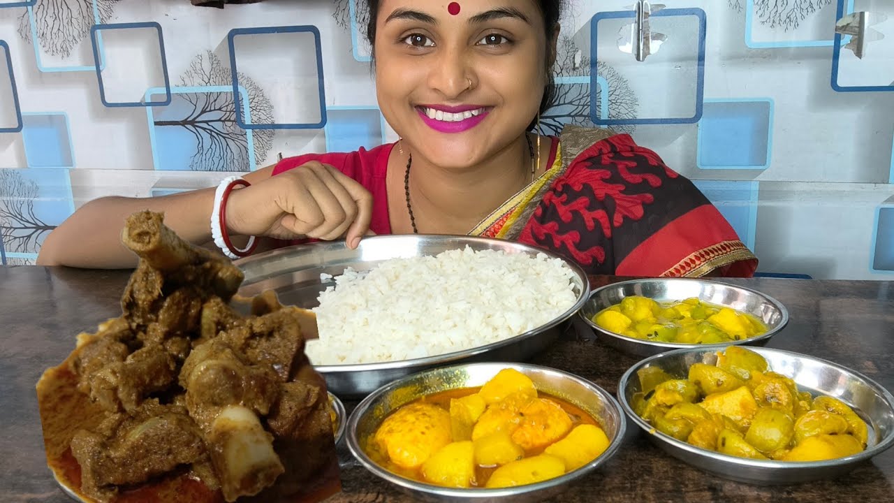 Big bite Eating fatty mutton curry egg aloo curry vegetable curry Bengali food Mukbang eating show