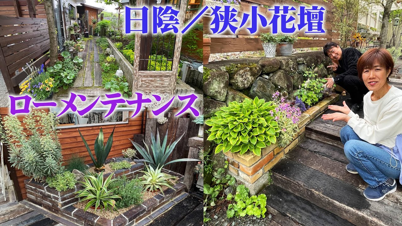 【個人邸の庭】①幅の狭い細長い花壇／②管理が楽なドライガーデン／③日陰の庭はアンティークな雑貨で作る／参考になる３つの庭を紹介【兵庫県の藤原邸の庭】