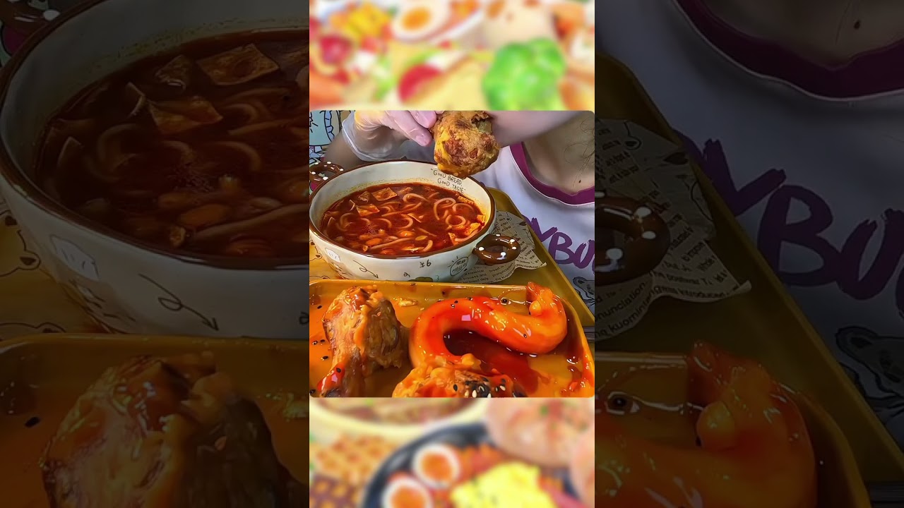 Mukbang Spicy fried snail noodles with fried chicken