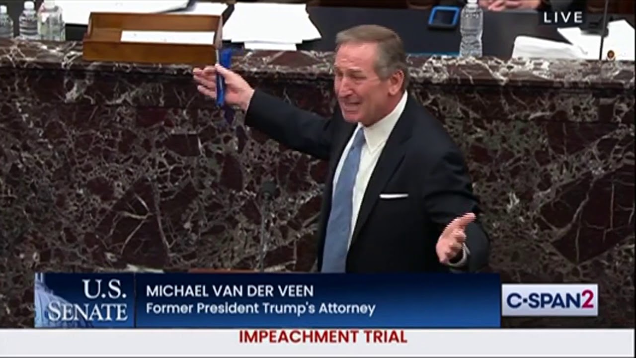 US Senators laugh at Trump lawyer Michael Van der Veen during second impeachment trial