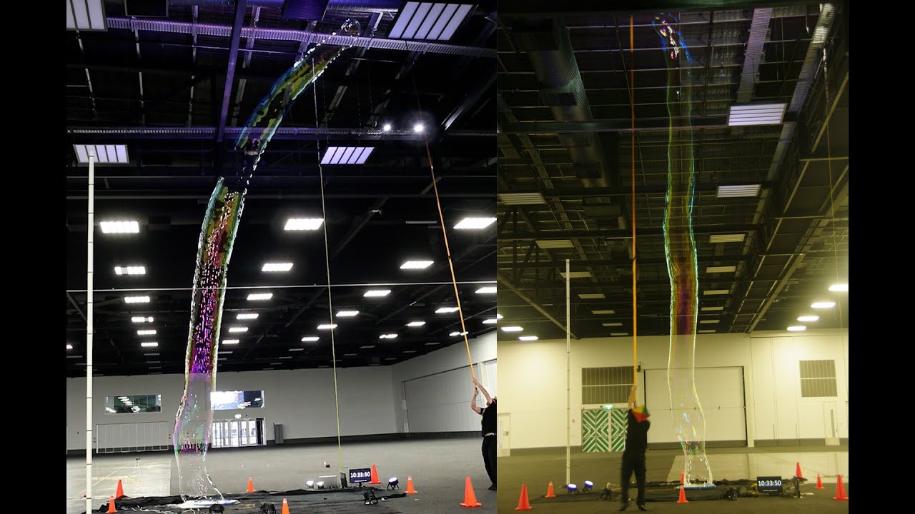 World's Tallest Soap Bubble by Marty McBubble of The Scientific Bubble Show. World Record Bubble.