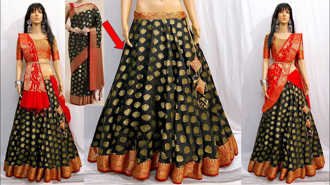 Beautiful Lehenga Cutting & Stitching From Saree-साड़ी से सुंदर और आसान घेरदार लहंगा बनाने का तरीका