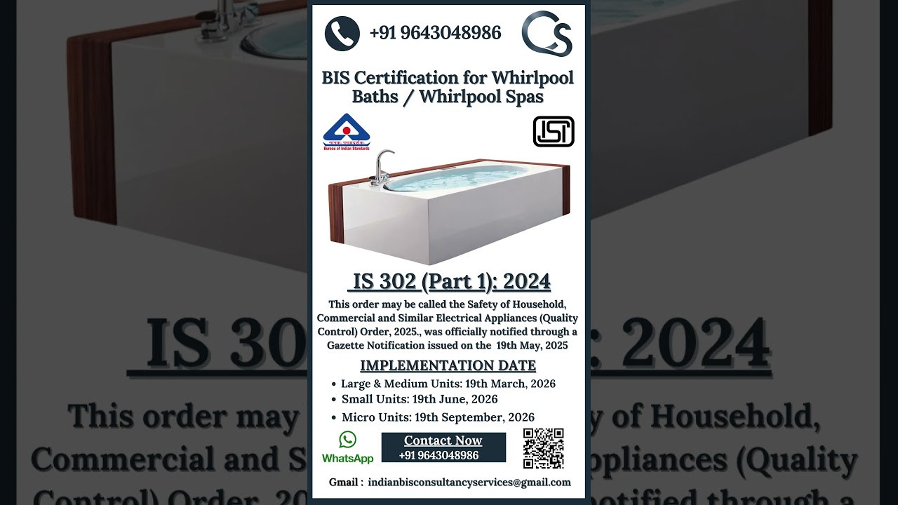 BIS Certification for Whirlpool Bath & Whirlpool Spas | ISI Mark for Luxury Bath Appliances in India