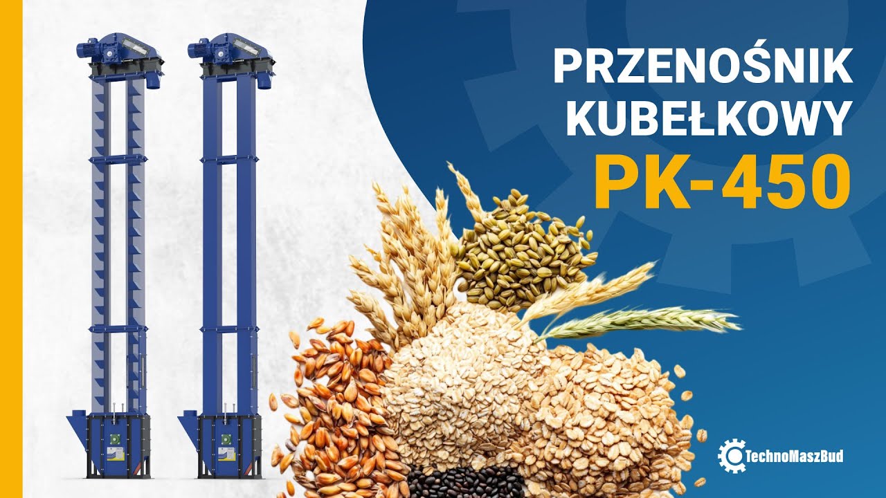 Podnośnik kubełkowy taśmowy do ziarna „PK-450” (elewator kubełkowy)