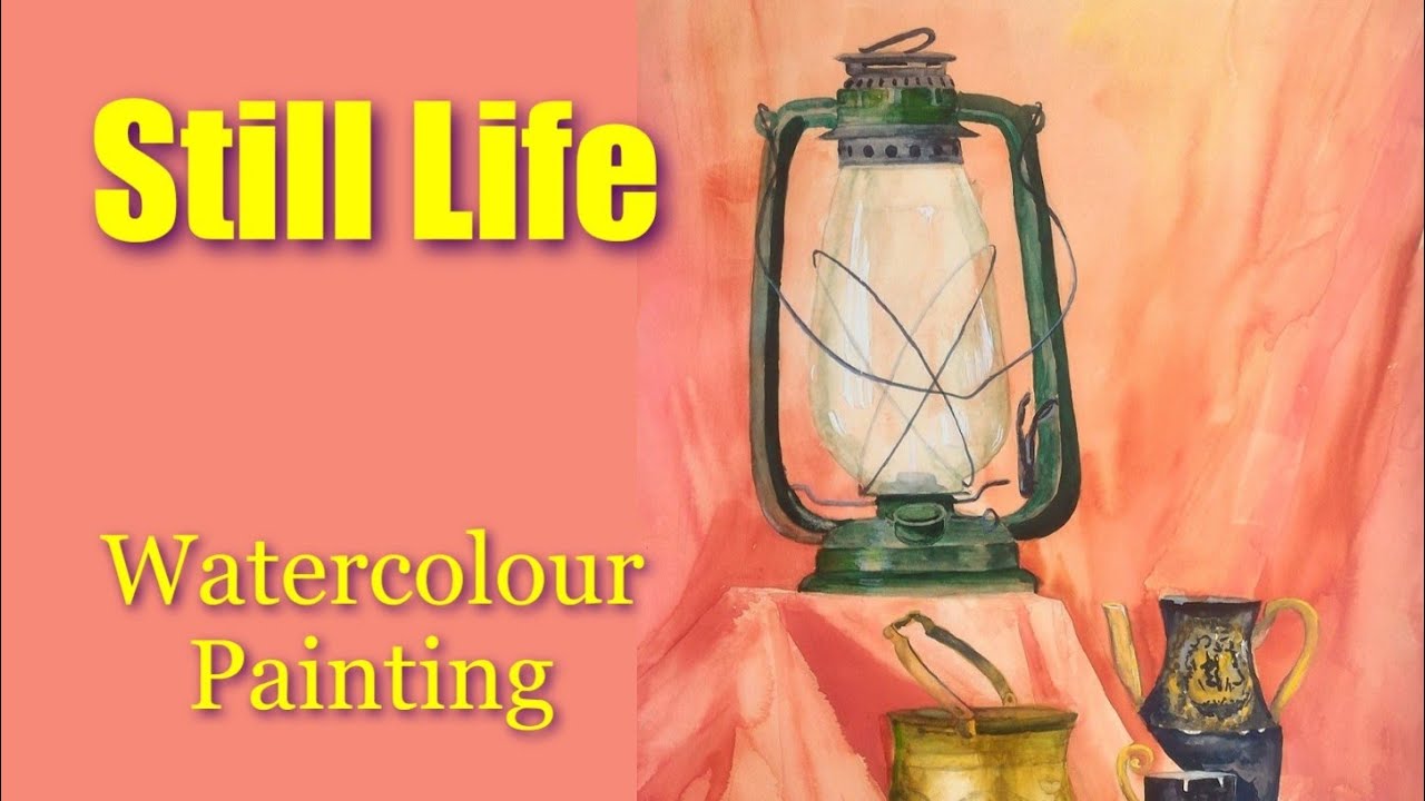Still Life Watercolor  Painting Time Lapse  | Hurricane Lamp