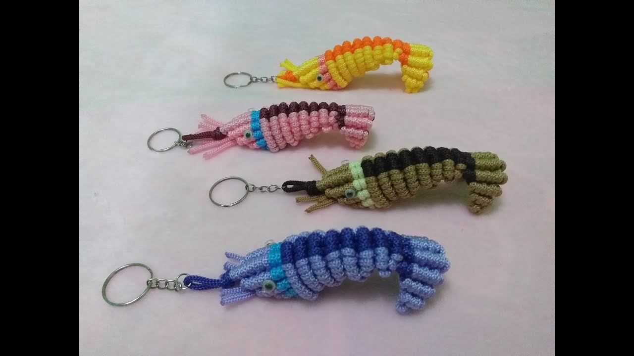 Cara Membuat Gantungan Kunci Udang Tali kur / Gantungan kunci tali kur / Macrame key chain / Makrome