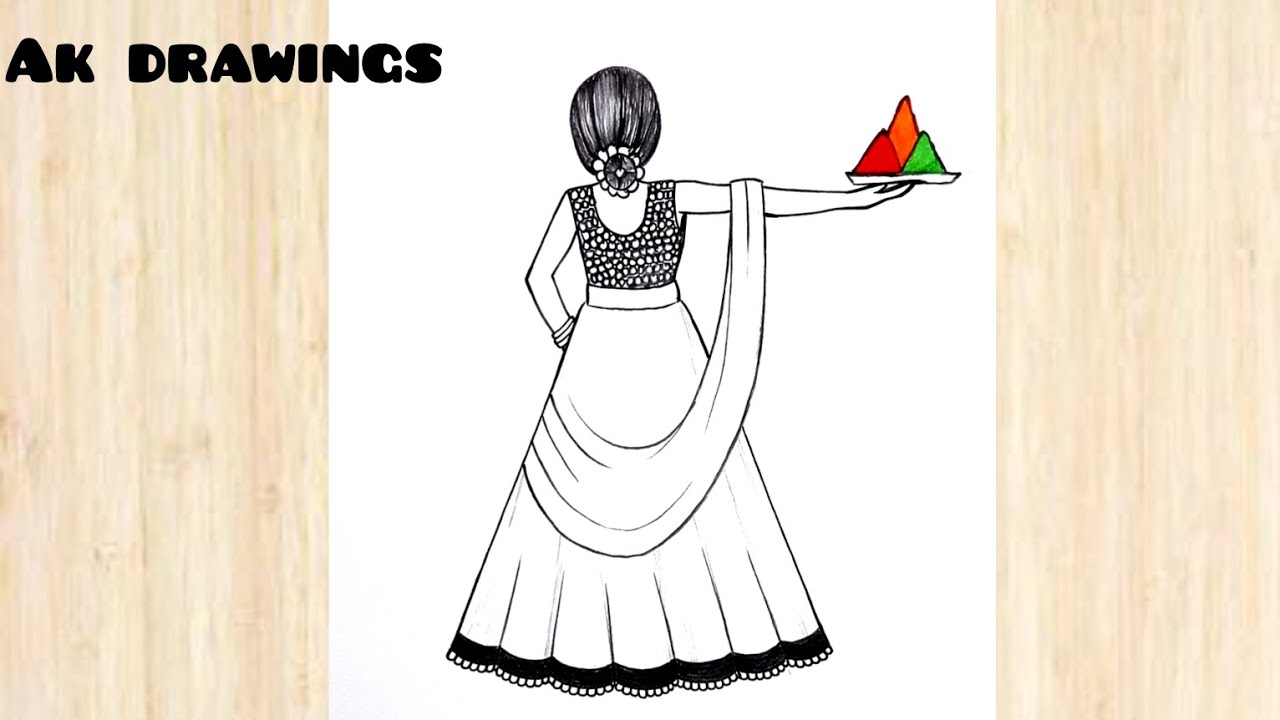 Holi drawing | How to draw beautiful girl with holi celebration | girl drawing 