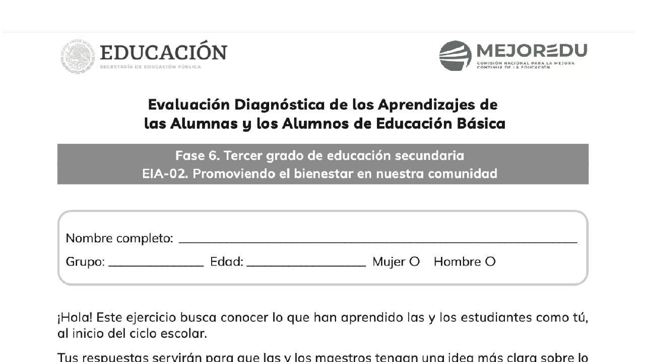 EXAMEN DIAGNÓSTICA MEJOREDU TERCERO DE SECUNDARIA 2024 EXAMEN 2