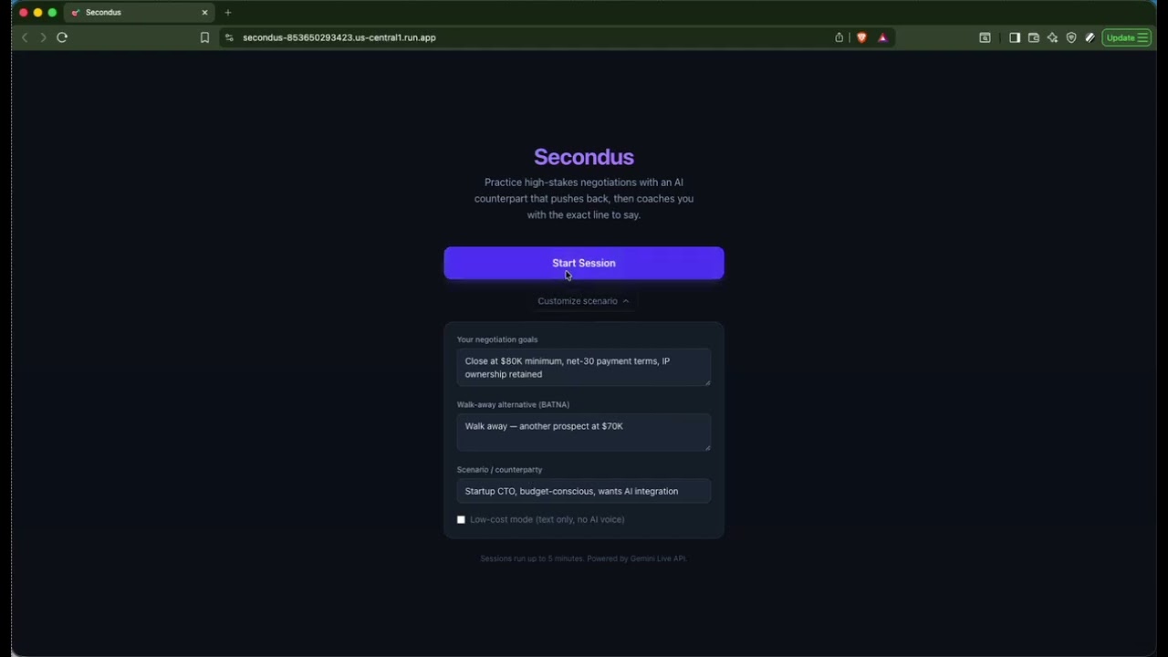 Secondus: Real Time Negotiation Copilot | Gemini Live Agent Challenge
