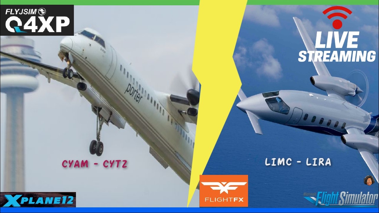 Realistic Flights in X-Plane 12 & MSFS 2020 | FlyJSim Q400 & Flight FX P180 | CYAM–CYTZ & LIMC–LIRA