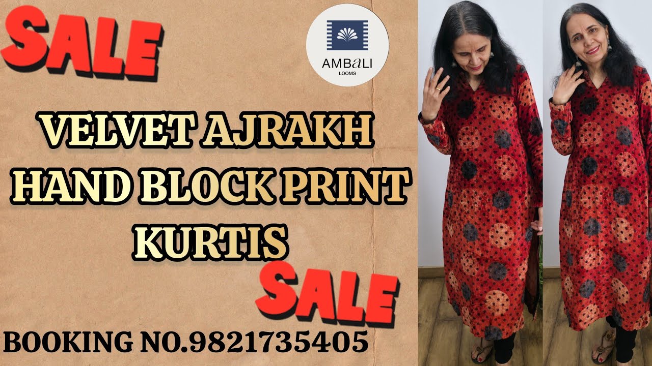 17/1/26..SALE!SALE!SALE!Velvet ajrakh hand block print Kurti @AmbaliLoomsByMeenakshiNehra 9821735405