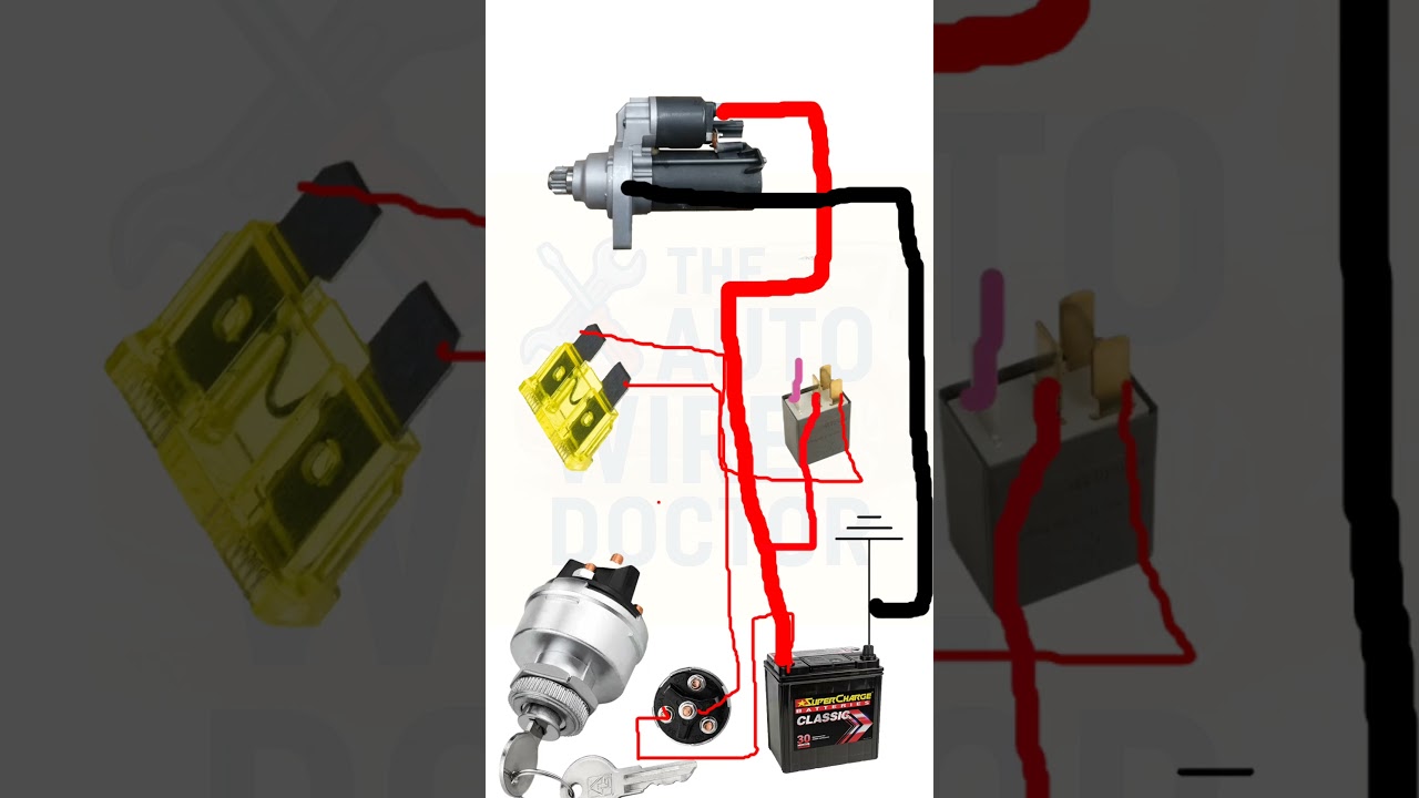 Starter motor connection / Starter motor with relay connection