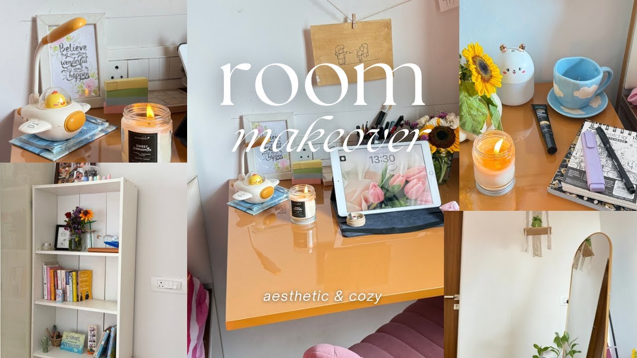 aesthetic room makeover ☀️📚|cozy and minimal, korean and pinterest inspired, pink themed🌸