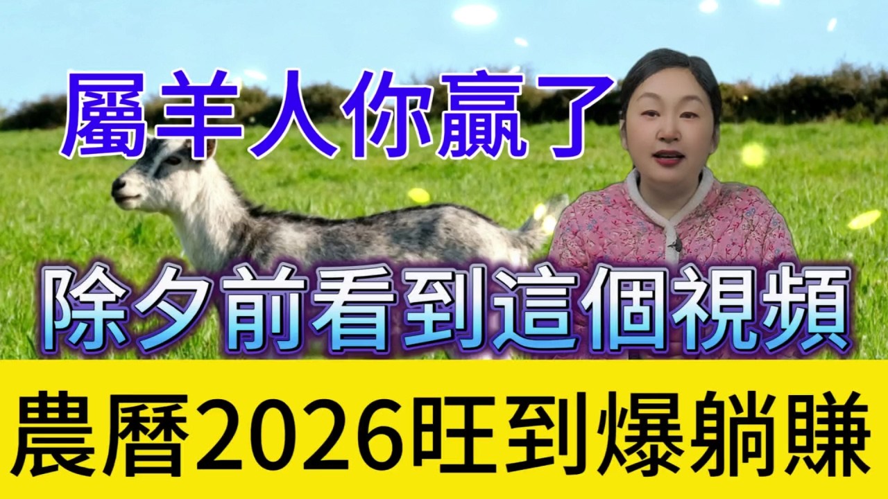 刷到賺到✨屬羊人你贏了！如果你在除夕（2 月 16 日）前看到這個視頻，農曆 2026 財運直接旺到爆！躺著都能賺！#運勢 #補財庫旺財氣 #財富 #正能量 #生肖