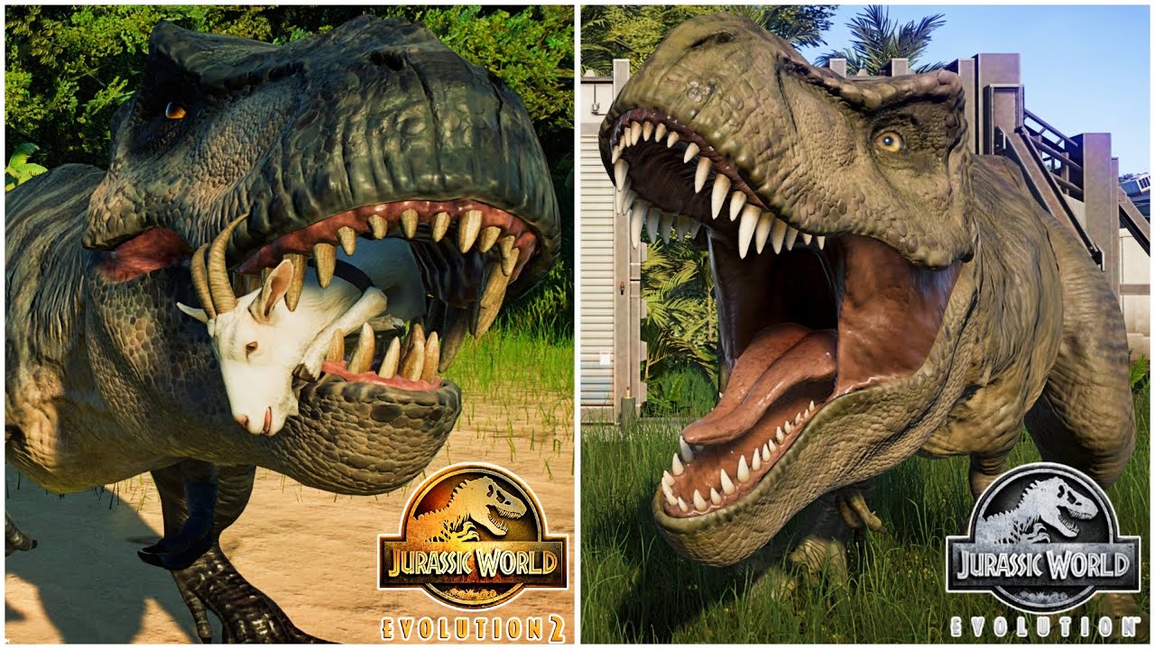 Tyrannosaurus Rex COMPARISON  Animations JWE2 vs JWE | Jurassic World Evolution 2